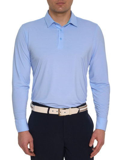 Shop Robert Graham Men's Alastor Knit Long-sleeve Polo In Light Blue