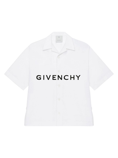 Shop Givenchy Men's Boxy Fit Hawaiian Shirt In Poplin In White Black