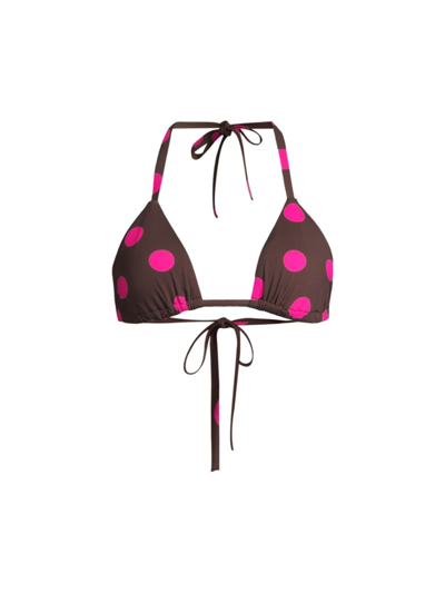 Shop Cynthia Rowley Women's Triangle Polka-dot Bikini Top In Brown Pink