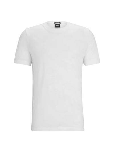 Shop Hugo Boss Men's Mercerised-cotton T-shirt With Large Jacquard-woven Monograms In White