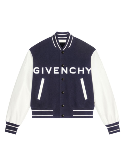 Shop Givenchy Men's Varsity Jacket In Wool And Leather In Navy White