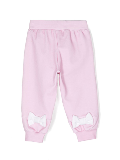 Shop Monnalisa Bow-appliqué Cotton Track Pants In Pink