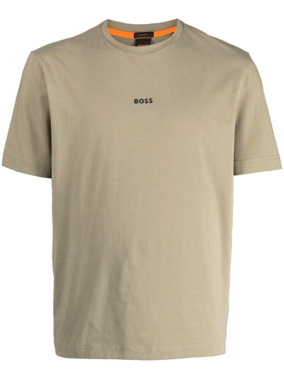 Hugo Boss Logo-print Crew-neck T-shirt In Green