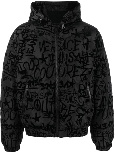 Shop Versace Jeans Couture Logo-print Hooded Jacket In Black