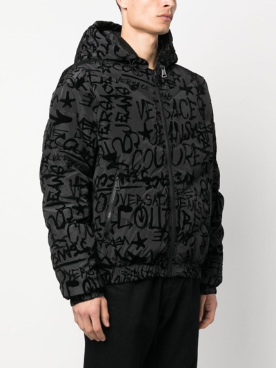 Shop Versace Jeans Couture Logo-print Hooded Jacket In Black