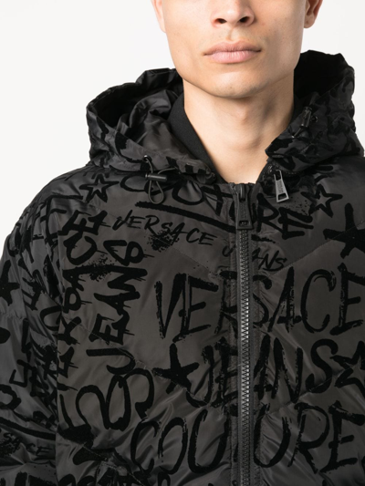 Shop Versace Jeans Couture Logo-print Hooded Jacket In Black