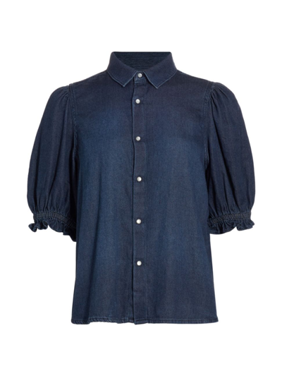 Shop Ba&sh Women's Honey Denim Puff-sleeve Shirt In Blue Jeans