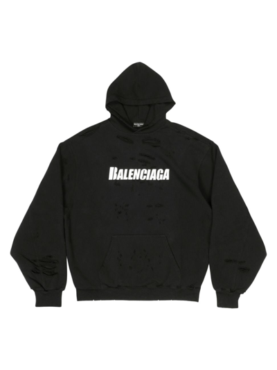 Shop Balenciaga Men's Destroyed Hoodies In Black White