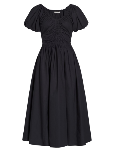 Shop Ulla Johnson Women's Cecile Poplin Midi-dress In Noir