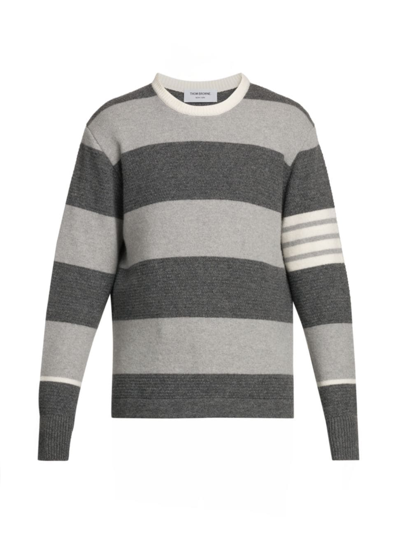 Shop Thom Browne Men's 4-bar Striped Wool Sweater In Tonal Grey