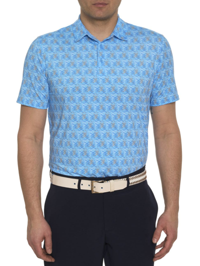 Shop Robert Graham Men's Iron Skull Knit Polo Shirt In Light Blue
