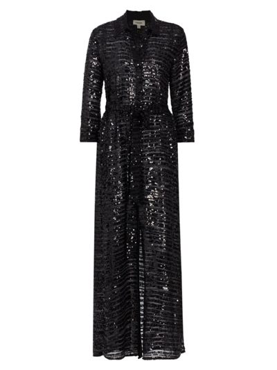 Shop L Agence Women's Cameron Sequined Maxi Shirtdress In Black