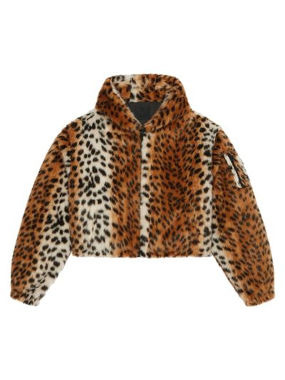 Shop Givenchy Men's Cropped Hooded Bomber Jacket In Faux Fur With Pocket In Beige Brown