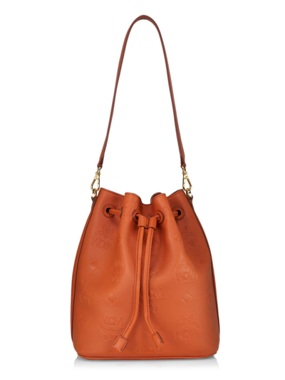 Shop Mcm Women's Medium Dessau Leather Bucket Bag In Bombay Brown