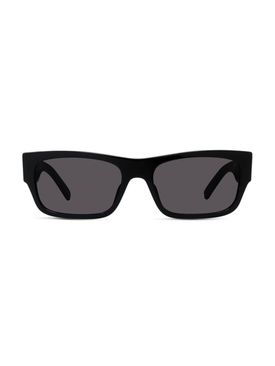 Shop Givenchy Men's 4g 56mm Rectangular Sunglasses In Shiny Black Smoke