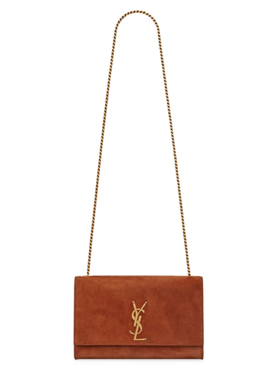 Shop Saint Laurent Women's Kate Medium Crossbody Bag In Suede In Camel
