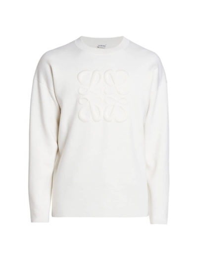 Shop Loewe Men's Debossed Wool Sweater In White