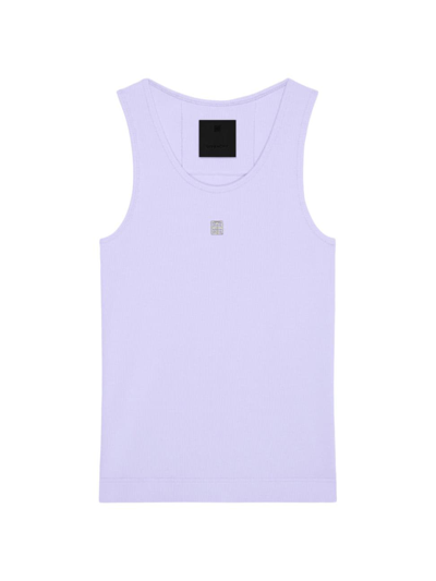 Shop Givenchy Women's Slim Fit Tank Top In Cotton With 4g Rhinestones In Lavender