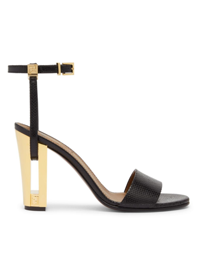 Shop Fendi Women's 95mm Leather Traced Heel Sandals In Nero
