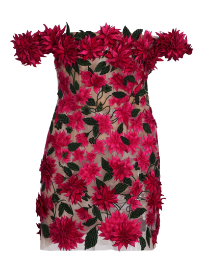 Shop Oscar De La Renta Women's Dahlia Tulle Mini Dress In Pink Multi