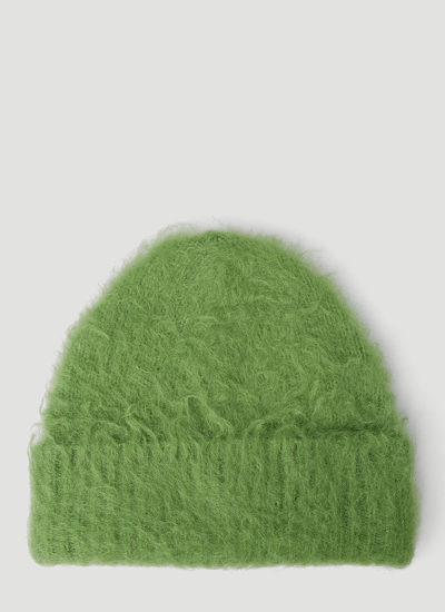 Shop Acne Studios Fuzzy Beanie Hat In Green