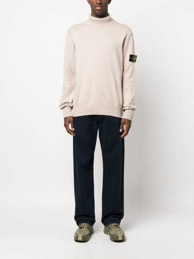 Stone Island Compass-motif Roll-neck Jumper In Neutrals