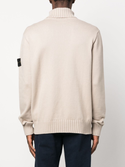 Stone Island Compass-motif Roll-neck Jumper In Neutrals