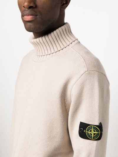 Stone Island Compass-motif Roll-neck Jumper In Neutrals