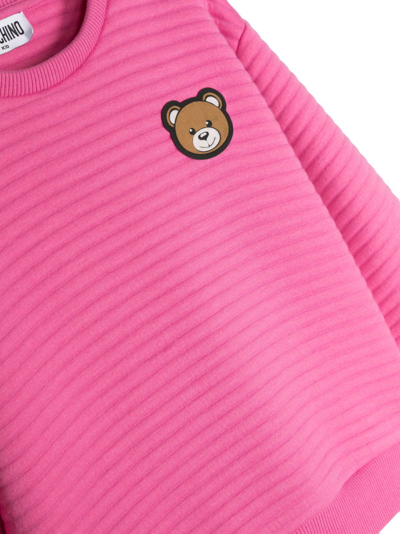 Shop Moschino Teddy Bear-patch Ribbed Sweatshirt In Pink