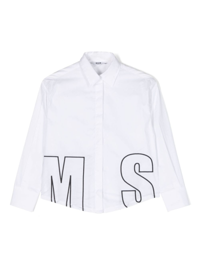 Shop Msgm Logo-embroidered Cotton Shirt In White