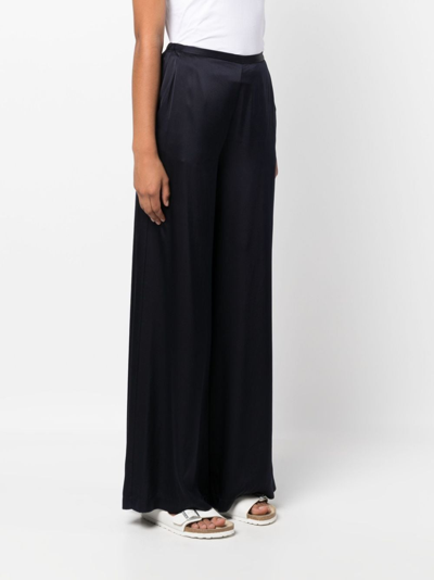 Shop Forte Forte Satin-finish Wide-leg Trousers In Blue