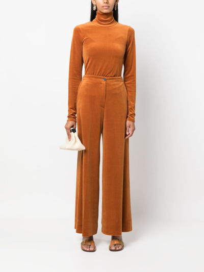 Forte Forte Velvet-effect High-neck Top In Brown