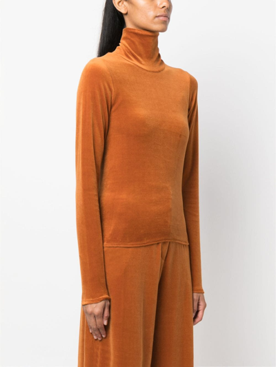 Forte Forte Velvet-effect High-neck Top In Brown