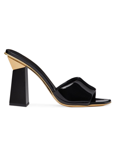 Shop Valentino Women's One Stud Hyper Slide Sandals In Patent Leather In Black