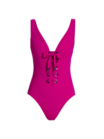 Shop Karla Colletto Swim Women's Lucy Lace-up One-piece Swimsuit In Magenta