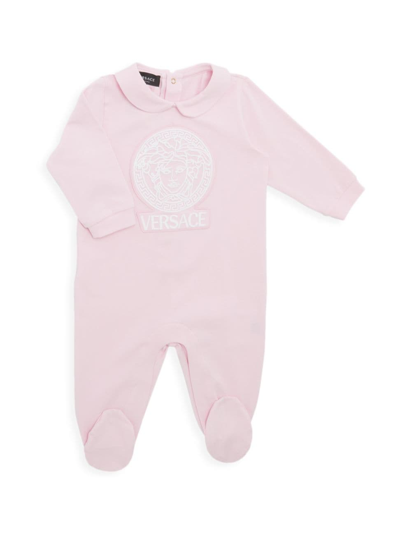 Shop Versace Baby Boy's Medusa Logo Embroidered Footie In Pink