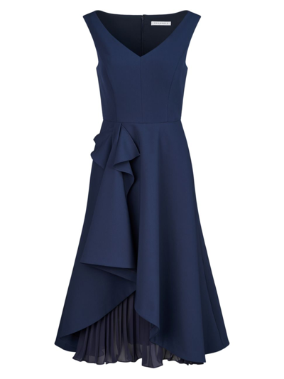Shop Kay Unger Women's Begonia Ruffled A-line Midi-dress In Dark Midnight
