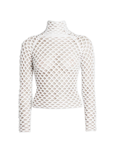 Shop Alaïa Women's Cage High-neck Top In Ivory