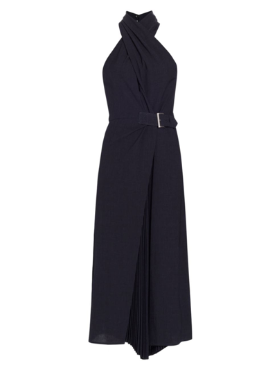 Shop A.l.c Women's Fiona Halter Buckled Midi-dress In Evening Blue