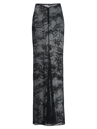 Shop Alaïa Women's Floral Lace Maxi Skirt In Black