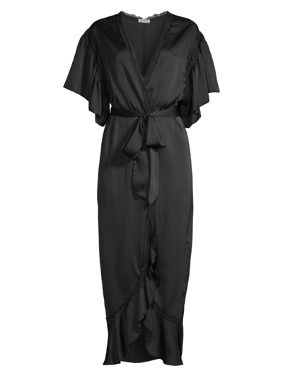 Shop Free People Women's Moonbeams Satin Robe In Black