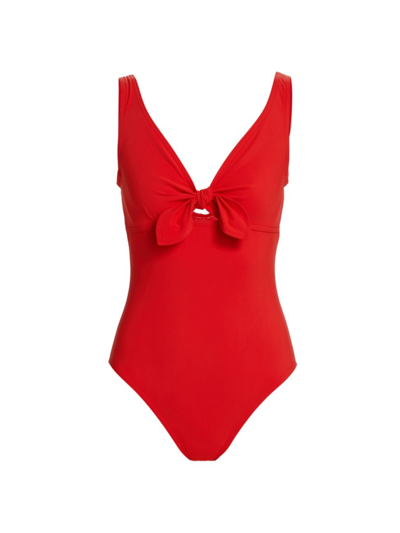 Shop Karla Colletto Swim Women's Basics V-neck Low-back One-piece Swimsuit In Cherry