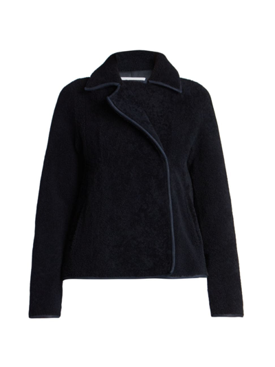 Shop Loewe Women's Merino Shearling & Leather Trapeze Jacket In Navy Blue