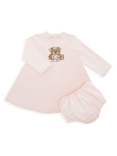 Shop Dolce & Gabbana Baby Girl's Leopard Embroidery Dress & Bloomers In Baby Pink