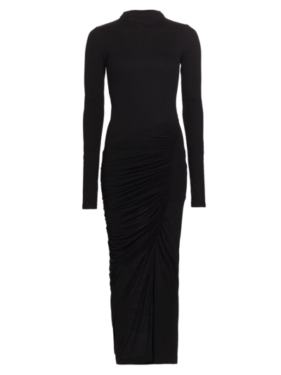 Shop Helmut Lang Women's Ruched Long-sleeve Midi-dress In Basalt Black
