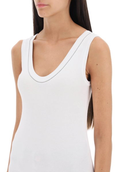 Shop Brunello Cucinelli Ribbed Tank Top With Shiny Collar Women In White