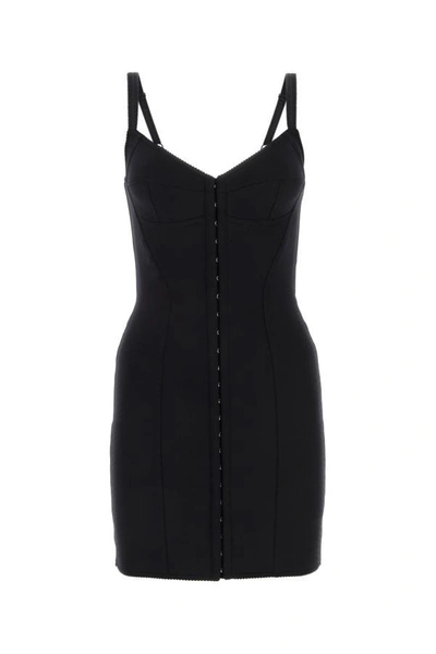 Shop Dolce & Gabbana Woman Black Stretch Nylon Mini Dress