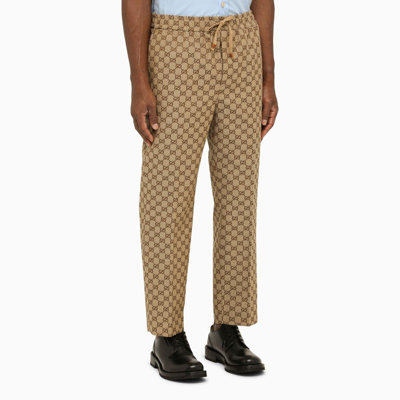 Shop Gucci Camel Jogging Trousers With Logo Men In Cream