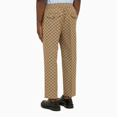 Shop Gucci Camel Jogging Trousers With Logo Men In Cream