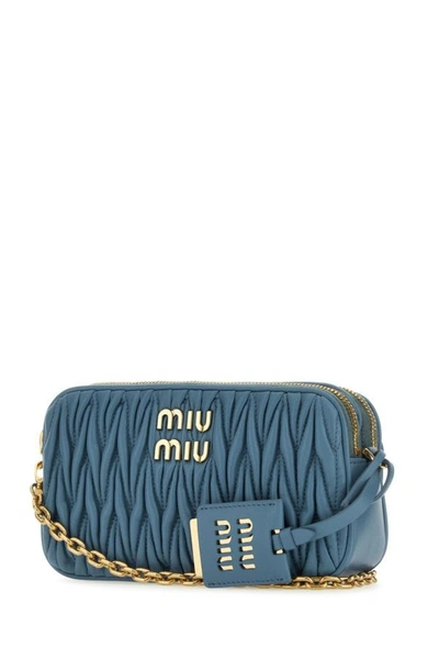 Shop Miu Miu Woman Teal Green Nappa Leather Mini Crossbody Bag In Blue